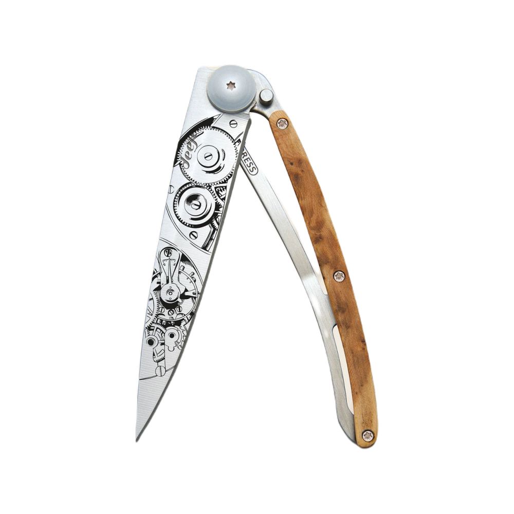 Deejo 37G Pocket Knife - Juniper Wood/Watch Movement (Grey)