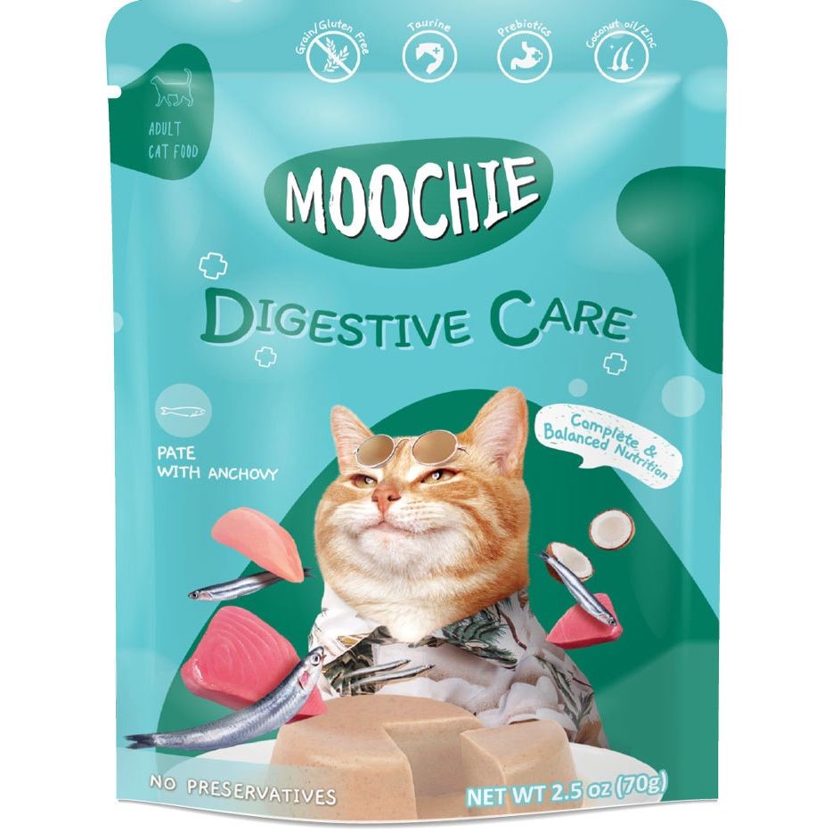 Moochie Cat Food Pate with Anchovy - Digestive Care Pouch 12 x 70 g