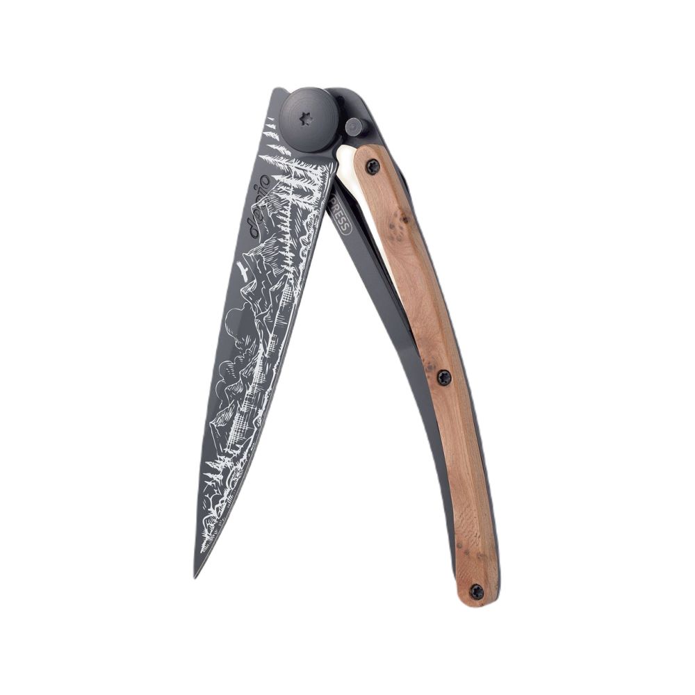 Deejo 37G Pocket Knife - Juniper Wood/Mountain (Grey)
