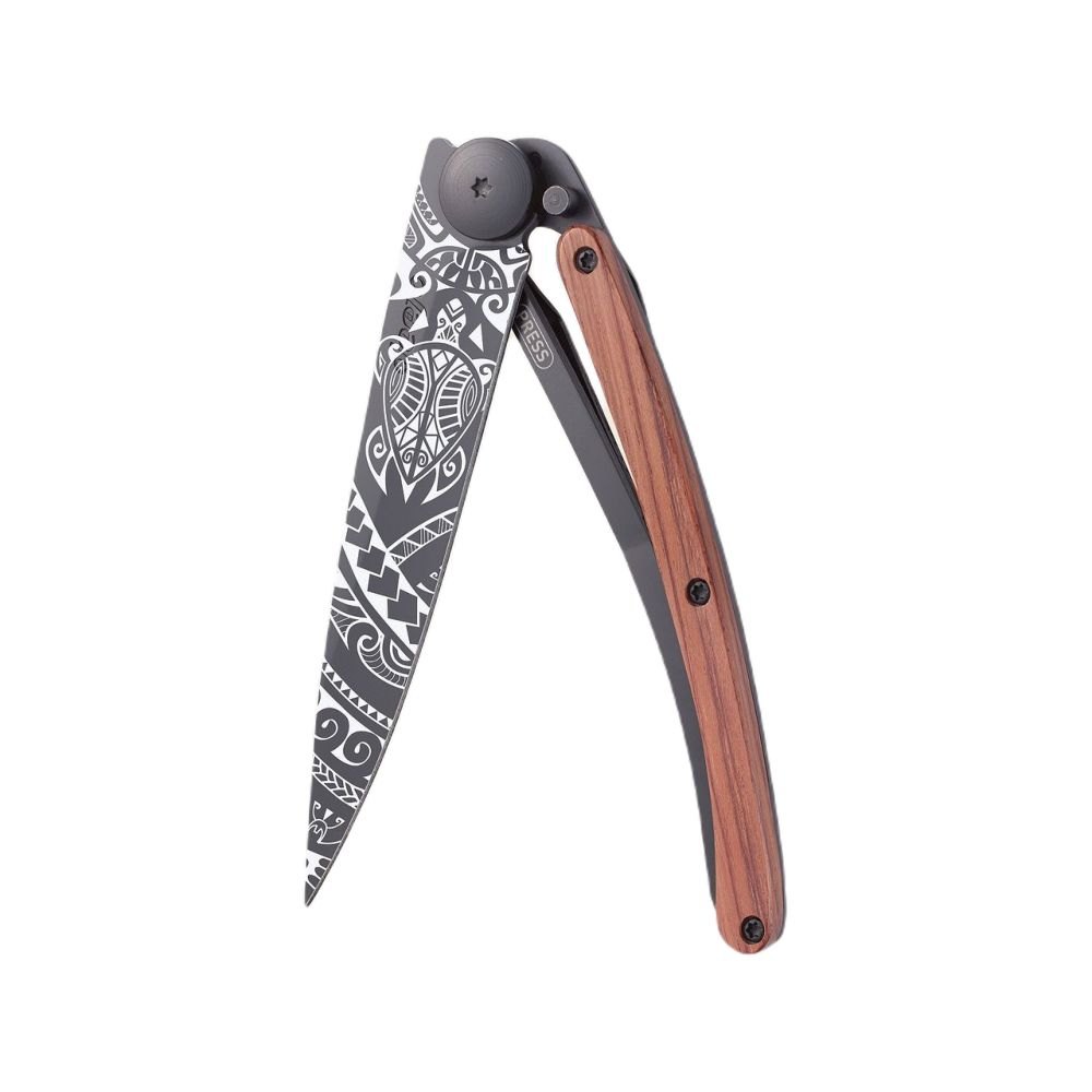 Deejo 37G Pocket Knife - Coral Wood/Polynesian (Grey)