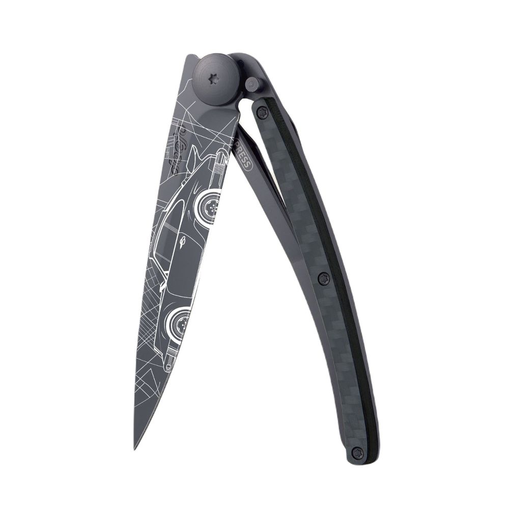 Deejo 37G Pocket Knife - Carbon Fiber/Young Timer (Black)