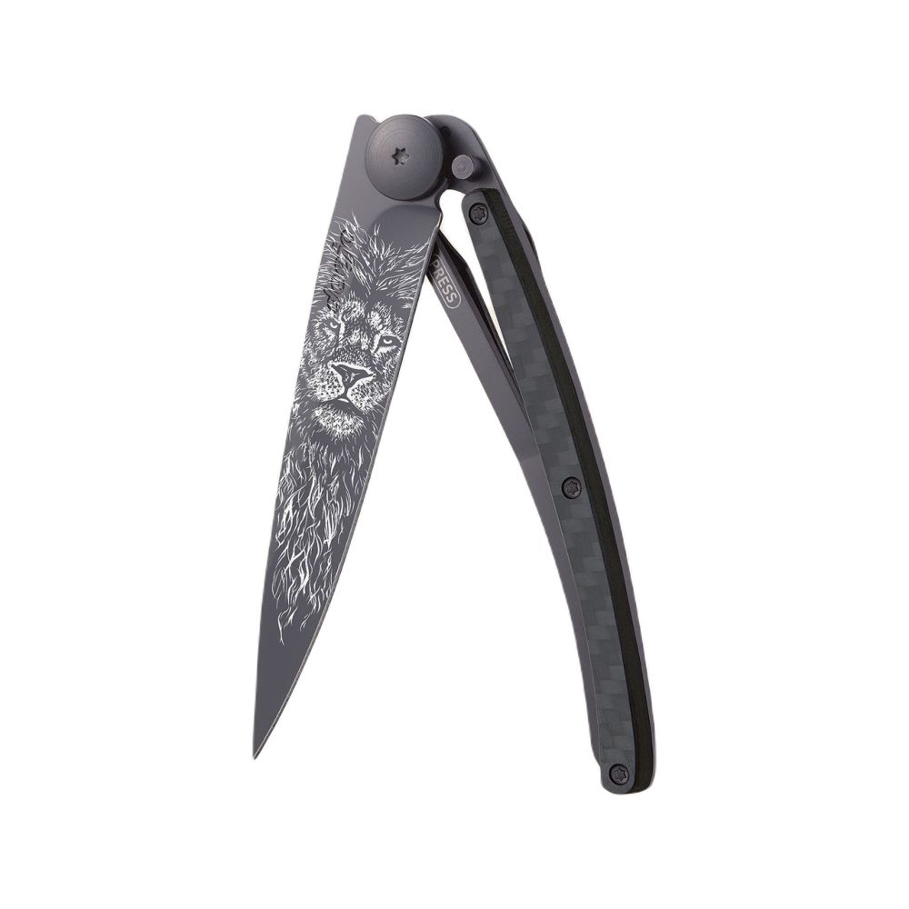 Deejo 37G Pocket Knife - Carbon Fiber/Lion (Black)