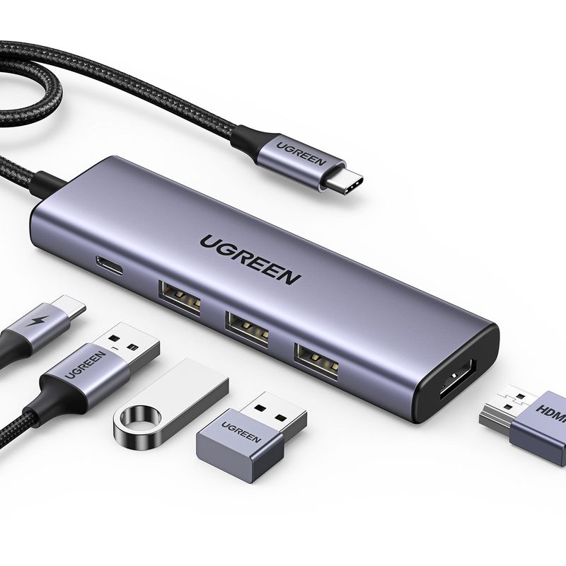 UGREEN 5-in-1 USB C HUB 3xUSB-A 3.0/USB-C 100W PD/4K HDMI - Space Grey